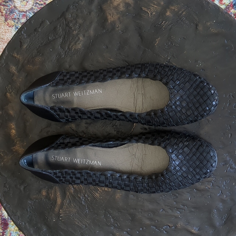 Stuart Weitzman Black Leather Woven Flats size 8 - Picture 4 of 8